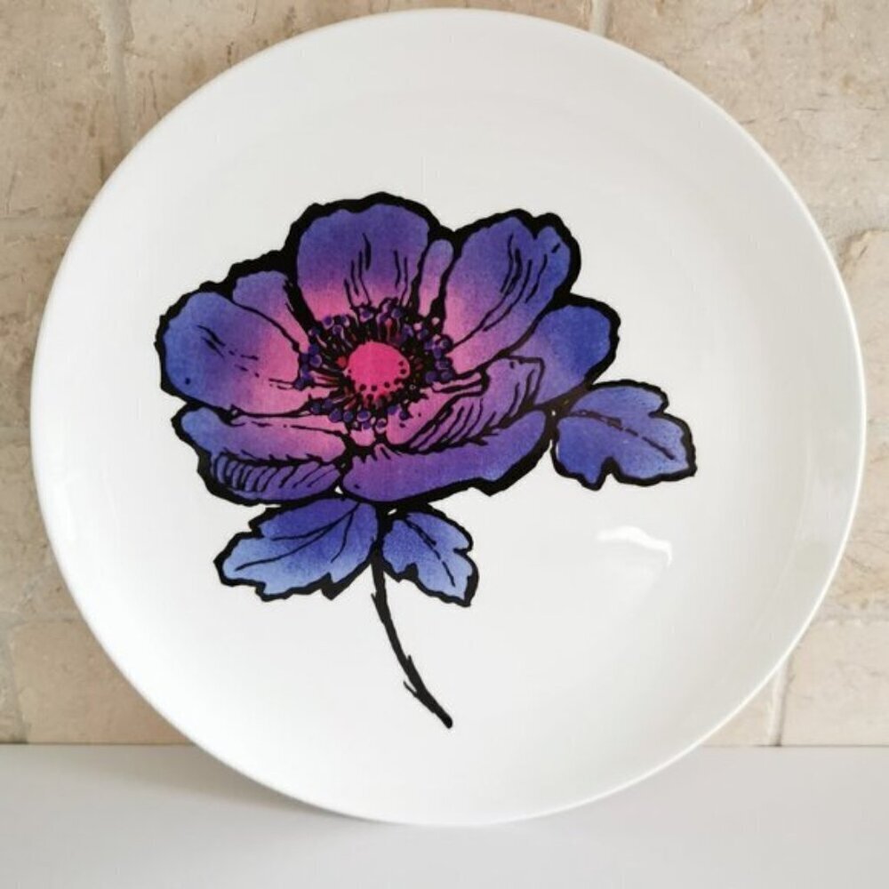Wedgwood Blue Anemone Large Dinner Plate Susie Cooper Vintage 1970s Design Flora